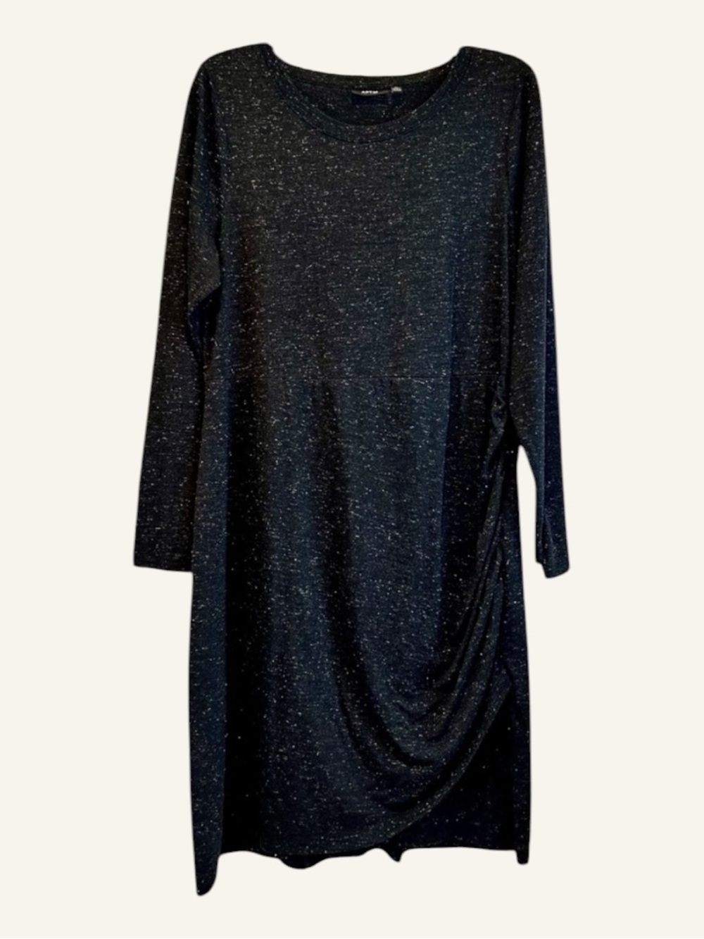 APT 9 Sz OX Woman Black & Metallic (silver) Slinky Dress w/ Side Ruching